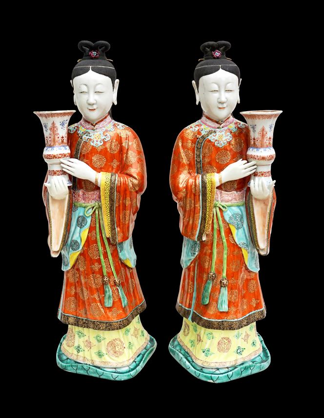 Pair of Chinese Export Porcelain figural candlesticks | MasterArt